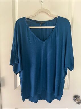 White House Black Market Teal V-Neck Dolman Tunic Top